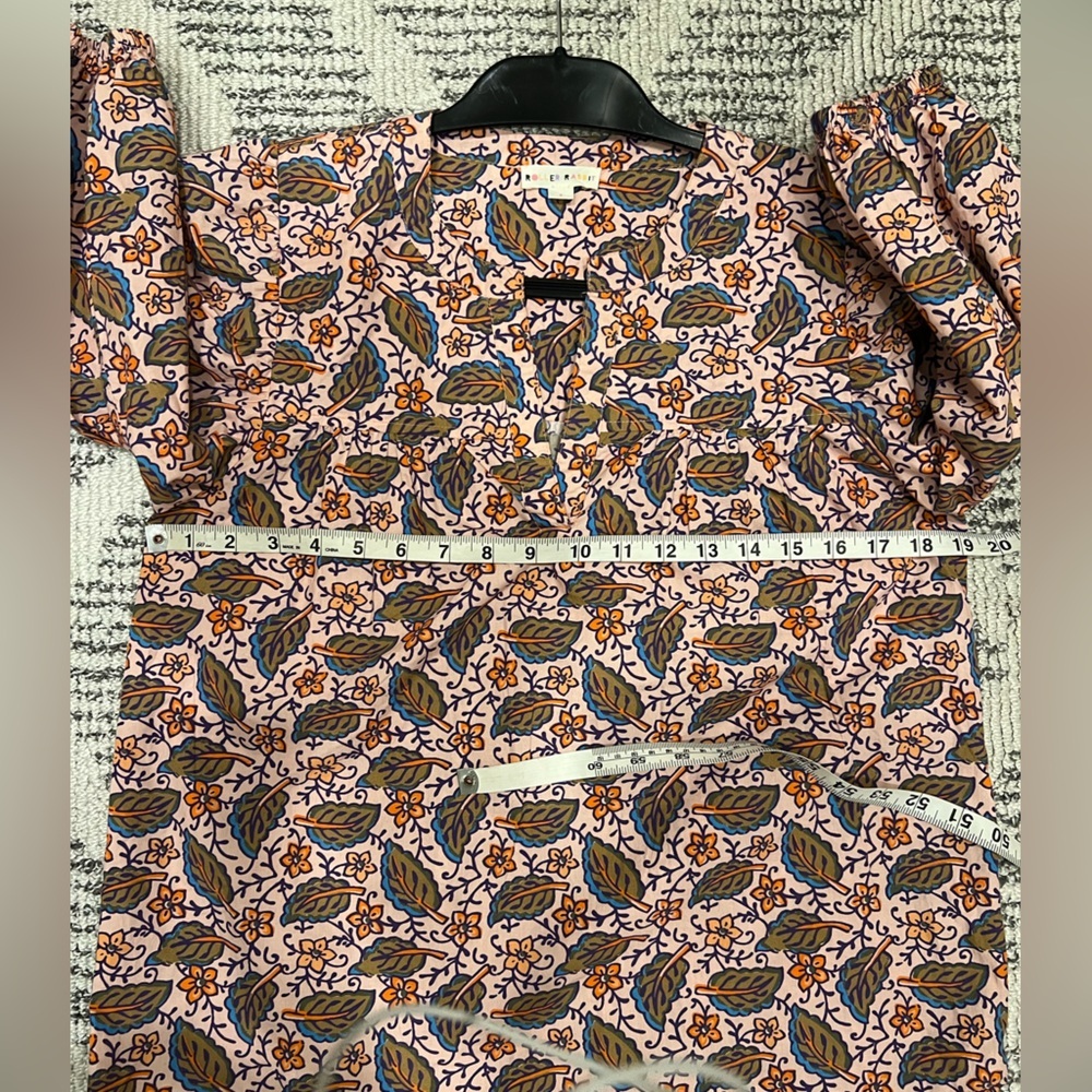 Roller Rabbit Pink Floral Leaf Print Cotton Blouse Top Peasant Size Small - Picture 8 of 10